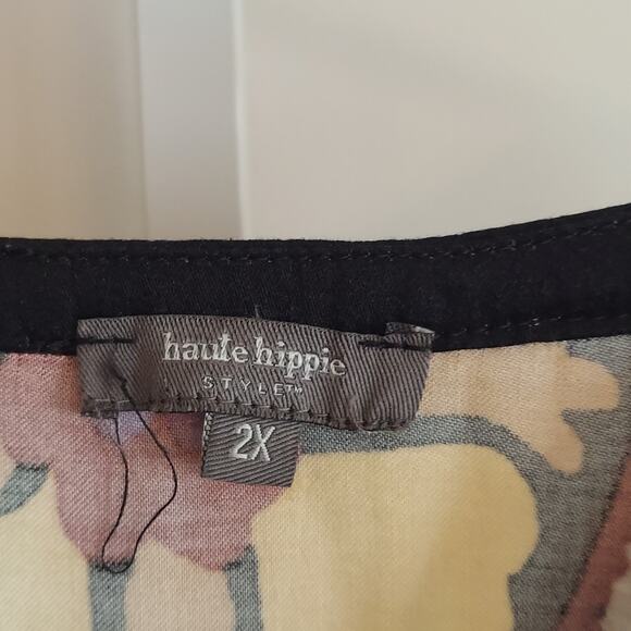 Haute Hippie Plus Size Peasant Blouse 2X Boho Bold Multicolor Long Sleeve - Picture 5 of 8